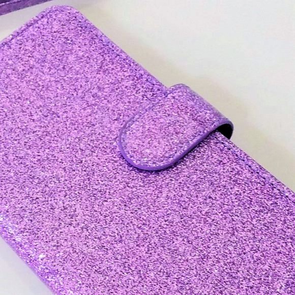 PHONE 11 6.1" GILTTER PURPLE FLIP WALLET WRIST STRAP CARD HOLDER - Picture 6 of 16